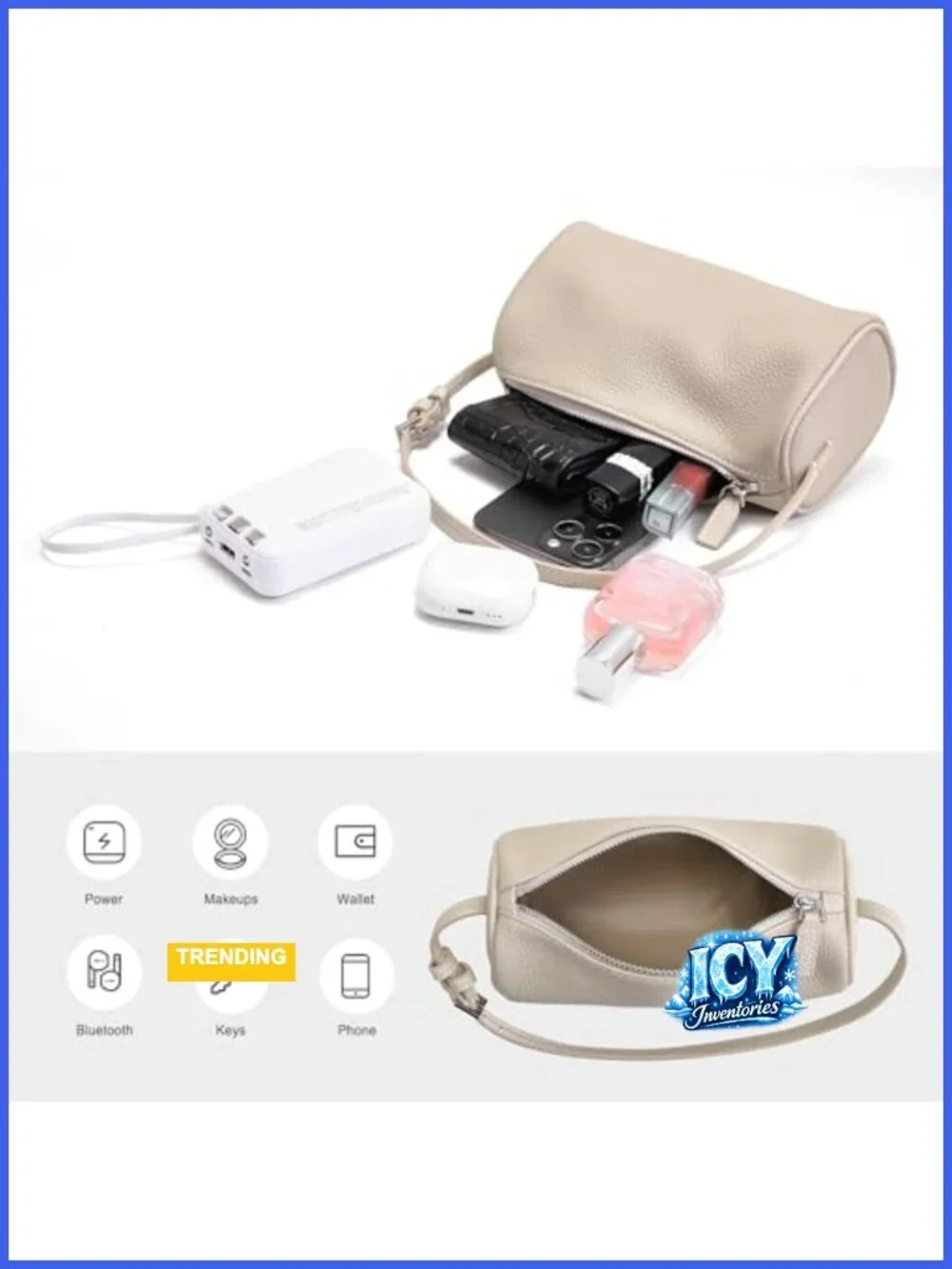 Genuine Leather Small Crossbody Bag for Women - Barrel Shape Top Handle